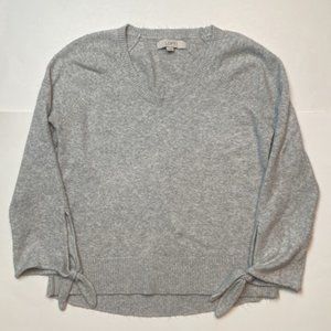 LOFT Women’s Cozy Gray Scoop-neck Tie Wrist Sweater Size Small